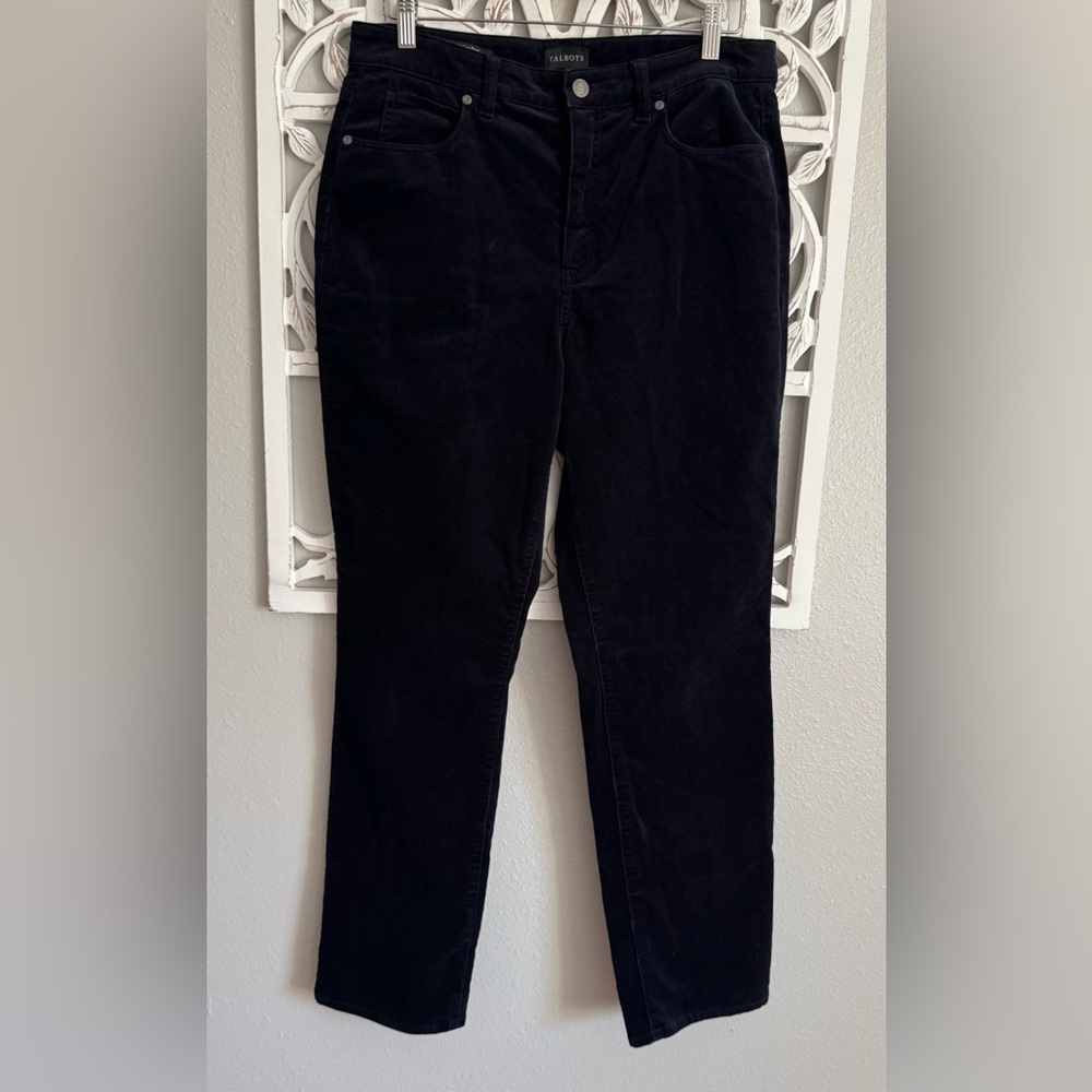 Talbots 2024‎ Navy Black Corduroy Straight Leg Pants Curvy Fit Size 10